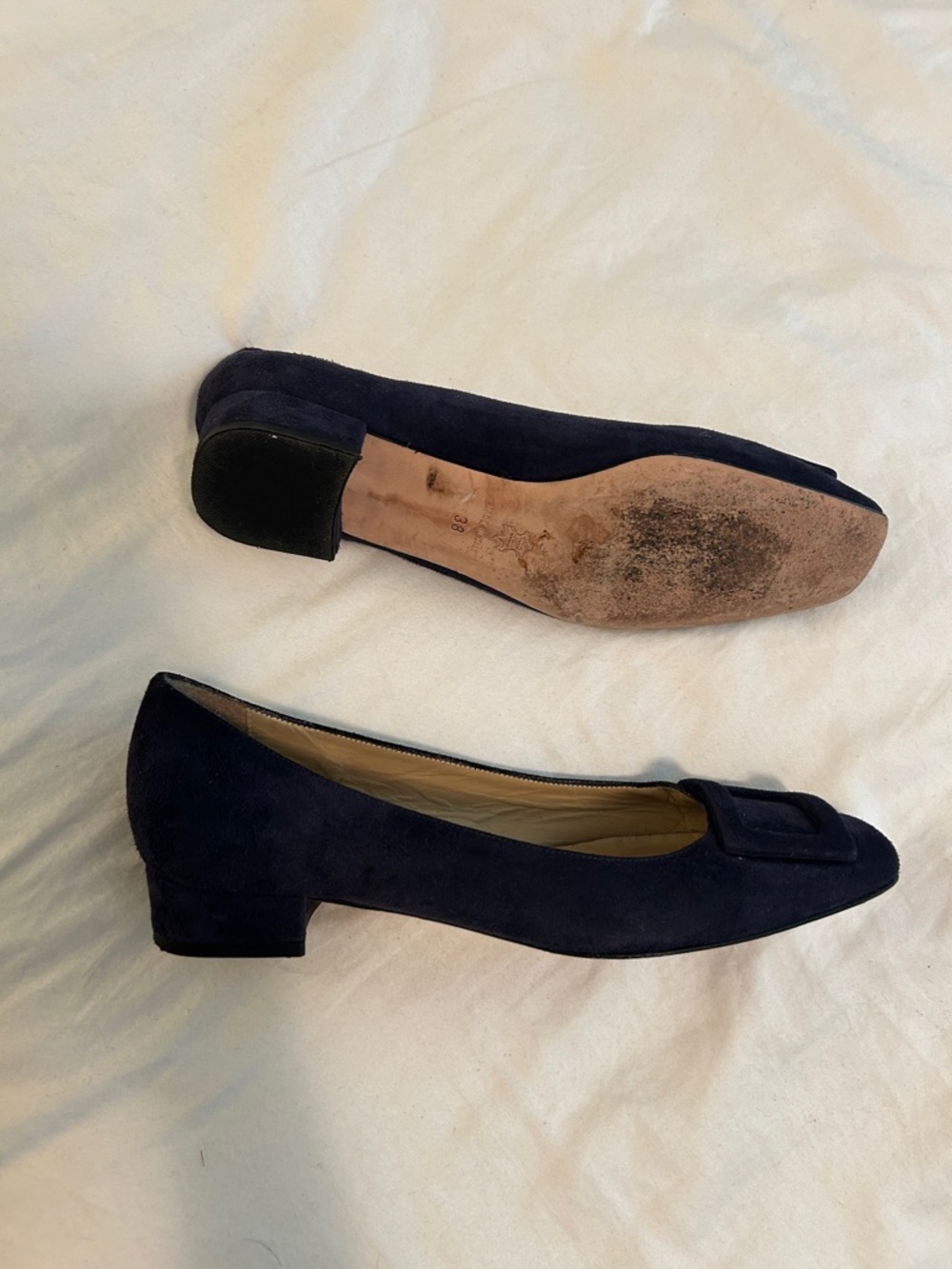 ANN MASHBURN Navy Suede Square-Toe Flats with Buckle Accent - Picture 8 of 8